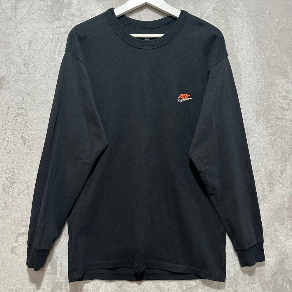 Nike Swooshtopia Graphic Long Sleeve T-Shirt Black Mens Small Loose Fit Cotton